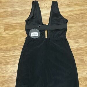 Brand new white fox black mini dress